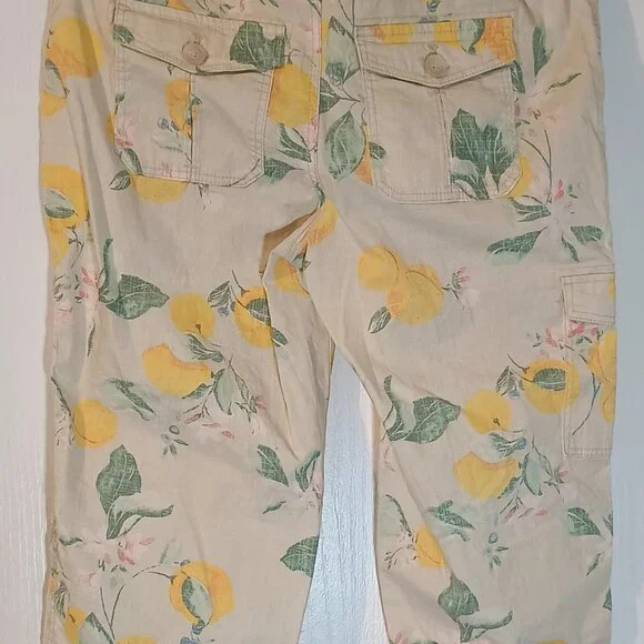 Chicos/Cargo Pants/Womens 0.5P Petite 6/Yellow Lemon Print/Poplin Crop - Picture 8 of 8